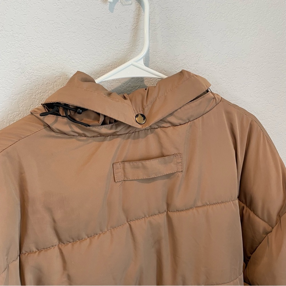 Urban Outfitters Tan Cropped Puffer Jacket Hidden Hood Quilted Coat Large - Picture 11 of 13